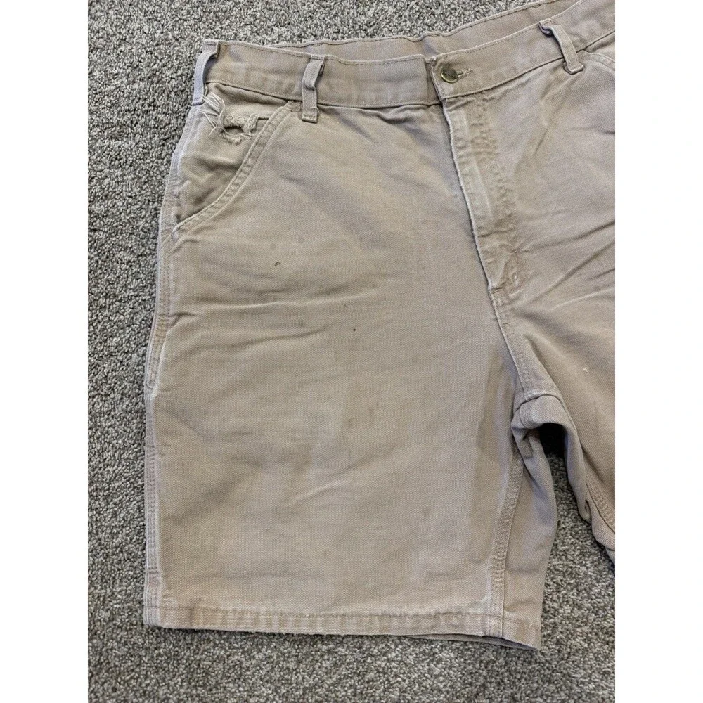 Vintage CARHARTT B25 DES Carpenter Canvas LEATHER PATCH Shorts Sz 32/34 USA MADE